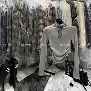 ADD加厚磨毛高领T恤韩版冬季新款显瘦褶皱设计感长袖T恤打底衫女