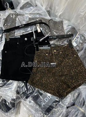 ADD韩版早秋新款复古高腰显示豹纹设计感牛仔裤休闲裤辣妹短裤女