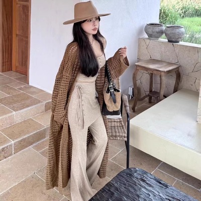 百搭宽松显瘦中长款镂空针织外套