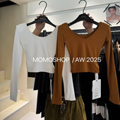 Momo纯色打底衫 垫肩T恤 百搭显瘦前后两穿设计感长袖 2025秋季 新款
