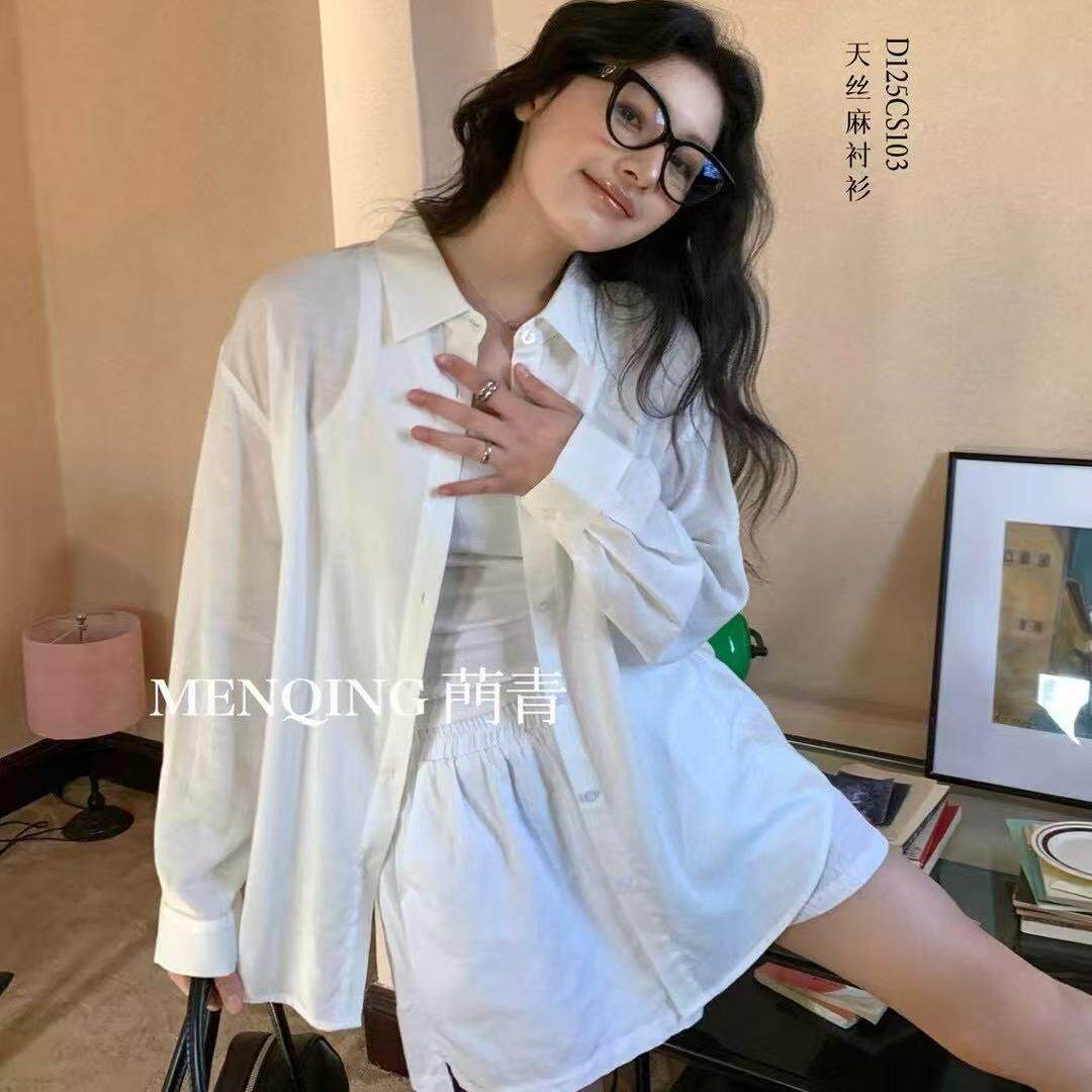菛青天丝麻夏季防晒衬衣