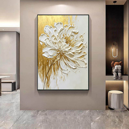 复古高级感花卉客厅装饰画手绘立体沙发背景挂画抽象入户玄关油画