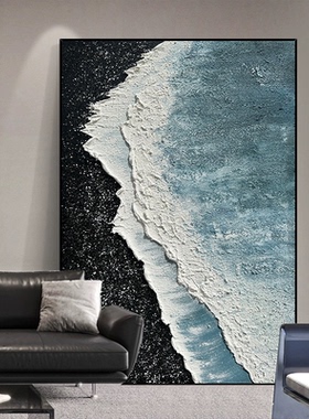 大芬油画村玄关画手绘肌理画海浪原木装饰画客厅沙发背景立体壁画