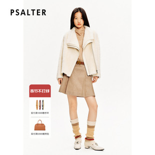 PSALTER诗篇皮毛一体不规则设计大翻领羊毛皮草短外套冬款