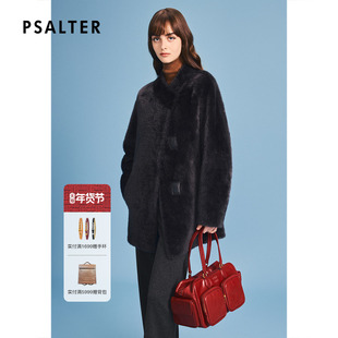 诗篇专选立领宽松皮毛一体皮草外套配皮腰带2026春季新款