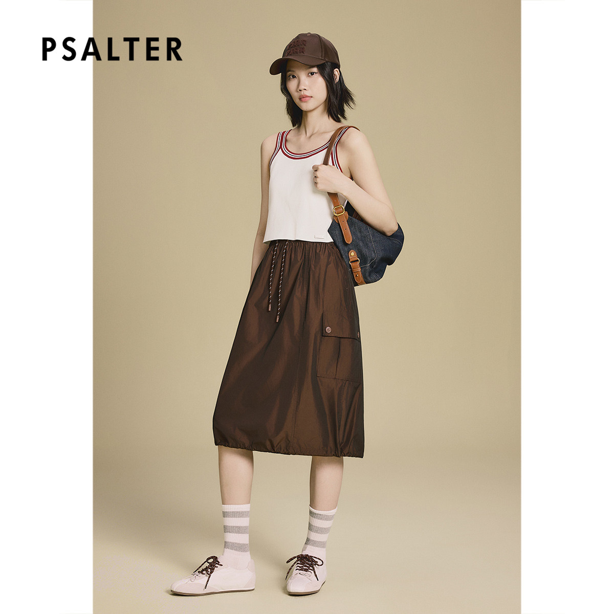 PSALTER诗篇间色抽绳工装A型半身裙2025秋款