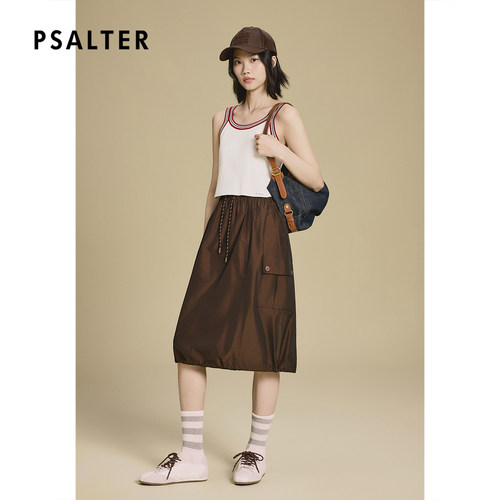 PSALTER诗篇间色抽绳工装A型半身裙2025秋款
