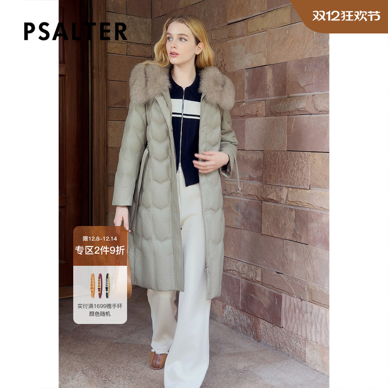 诗篇专选白鹅绒皮羽绒狐狸毛领中长款羊皮鹅绒服羽绒服冬款