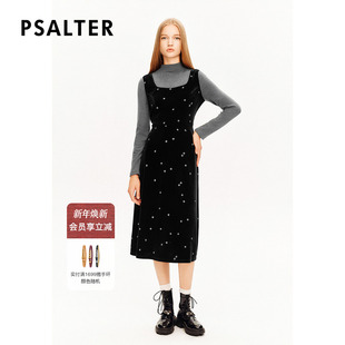 诗篇专选高弹针织拼接假两件星星烫银光泽感丝绒连衣裙冬款