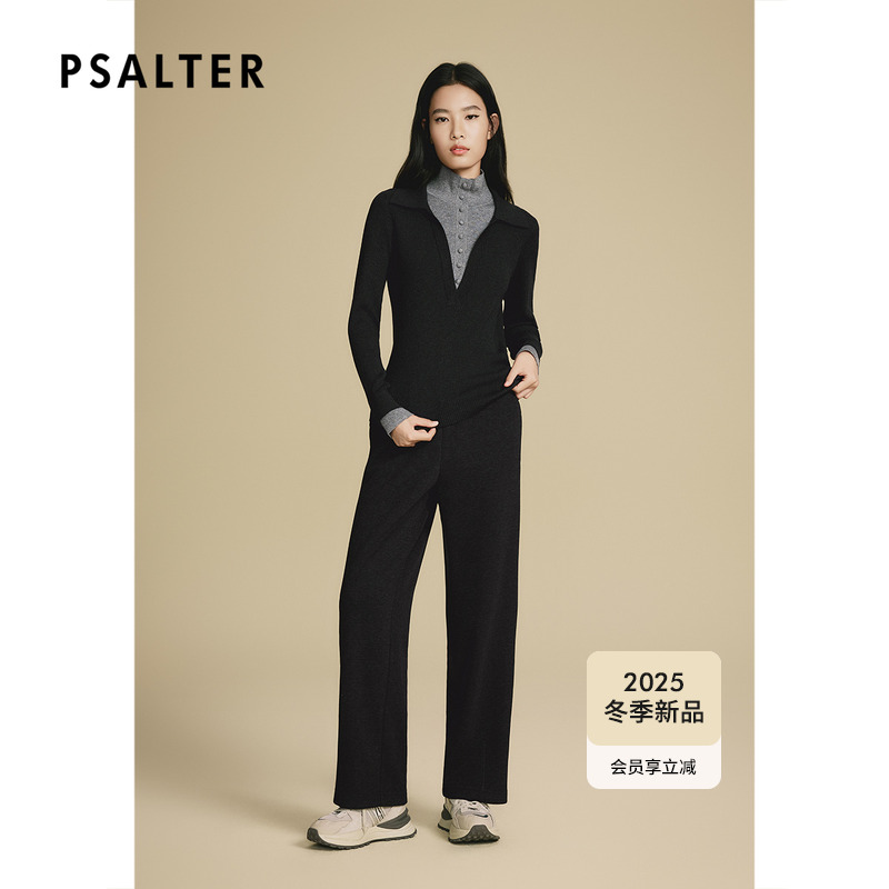 诗篇专选假两件深V领修身显瘦撞拼接休闲复古针织衫2025冬季新款