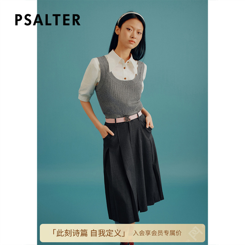 [智性学院风]PSALTER诗篇翻领衬衫拼接假两件短袖针织衫夏