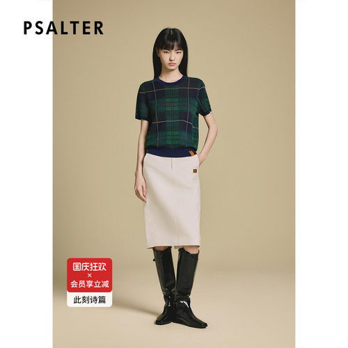 PSALTER诗篇学院风格纹图案圆领短袖格子女装针织衫z
