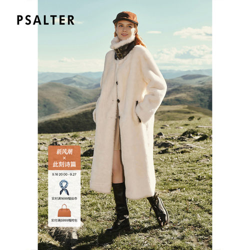 PSALTER诗篇皮毛一体过膝长款大衣皮草外套2025冬款