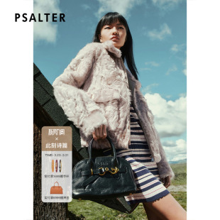 款 PSALTER诗篇浅驼色立领羊毛皮箱型短款 皮草外套2025冬季