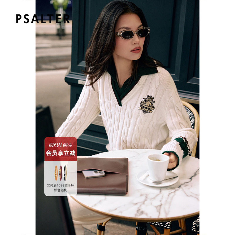 PSALTER诗篇英伦风复古肌理宽松直身针织衫2025冬季新款