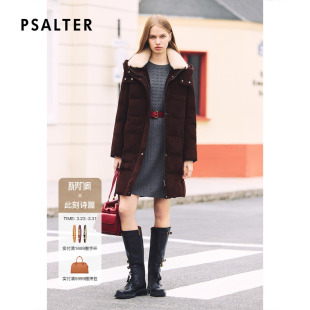 诗篇专选复古绗缝羊反绒连帽水貂毛领皮草外套2026春季 新款