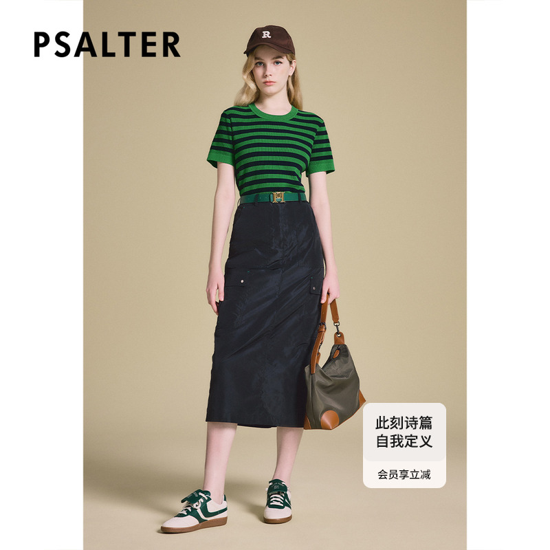 PSALTER诗篇时尚百搭条纹显瘦短袖休闲针织套头衫2025春新款