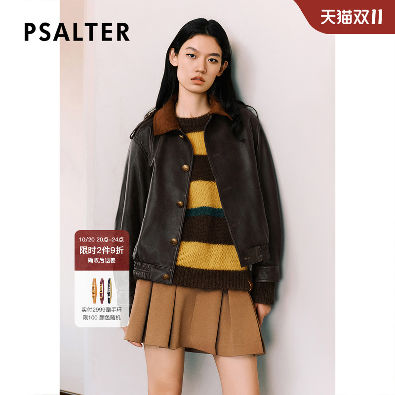 PSALTER诗篇男女同款复古翻领工装夹克羊皮外套皮衣冬款