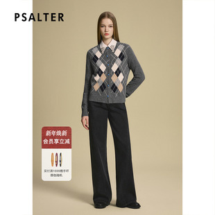 新款 PSALTER诗篇学院风美丽奴纯羊毛菱格纹针织开衫 女2025秋季
