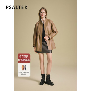 新款 诗篇专选时尚 立领镶嵌荷叶边设计真皮外套皮衣2025冬季