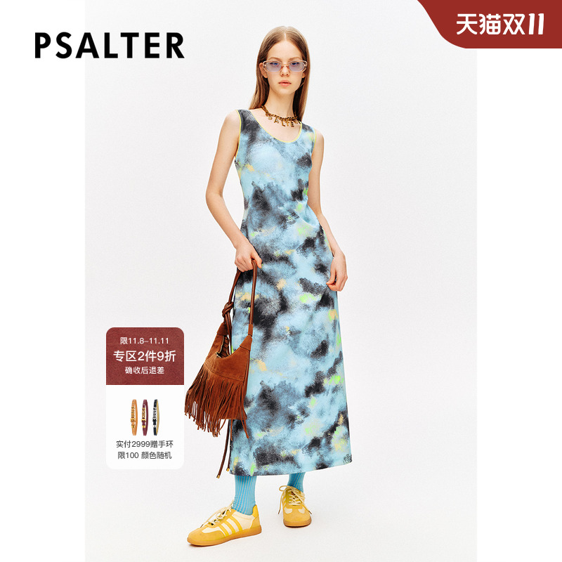 [博主同款]PSALTER诗篇水墨晕染印花圆领无袖针织裙连衣裙夏