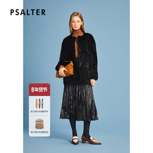 诗篇专选简约圆领廓版落肩保暖皮草外套2025冬款