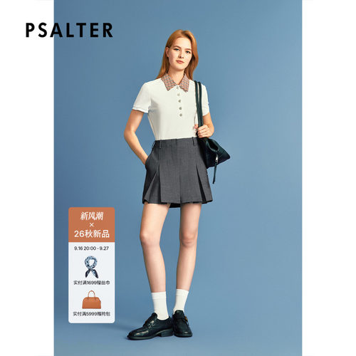 PSALTER诗篇格纹撞色拼接Polo领短袖收腰针织衫2026秋季新款