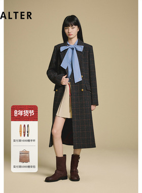 PSALTER诗篇英伦风中长款格纹大衣羊毛呢子外套2025冬季新款