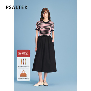 诗篇专选撞色罗纹针织短袖拼黑色伞摆连衣裙2026夏季新款