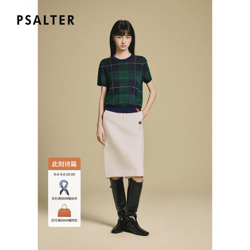 PSALTER诗篇学院风格纹图案圆领短袖格子女装针织衫z