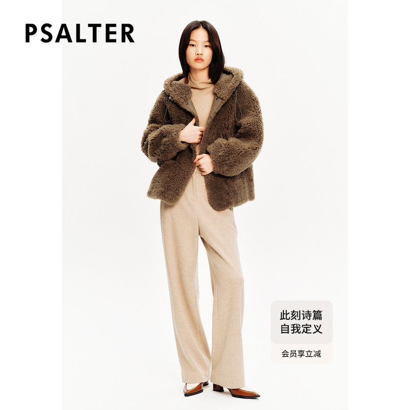 PSALTER诗篇巴恩风短款宽松连帽绵羊毛皮草外套女冬季款