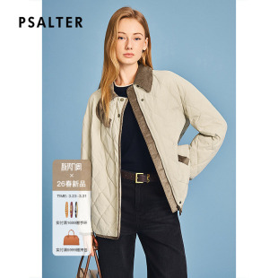 诗篇专选简约灯芯绒拼接撞色菱形绗线羽绒服女2026春季 新款