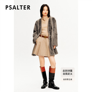皮草外套冬季 PSALTER詩篇水貂皮毛一體進(jìn)口V領(lǐng)中長款