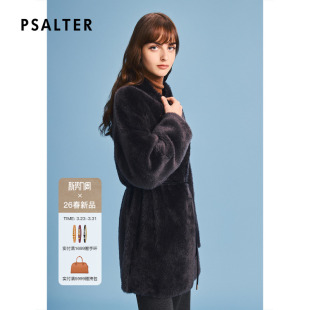 诗篇专选立领宽松皮毛一体皮草外套配皮腰带2026春季 新款