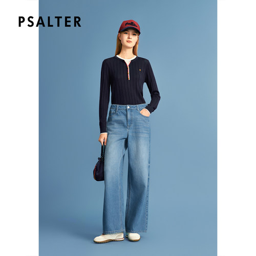 PSALTER诗篇复古蓝色直筒微阔腿休闲牛仔裤女2026秋季新款