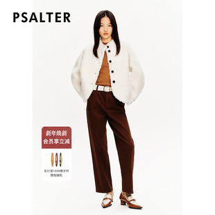 PSALTER诗篇皮毛一体小立领落肩短款 廓形皮草女外套冬款