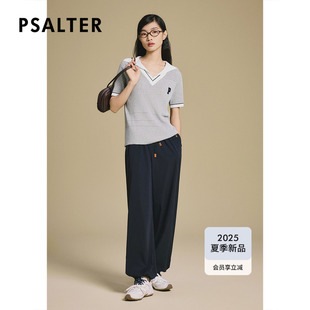 新款 PSALTER诗篇醋酸棉海军领V领两件式 女2025夏季 短袖 针织T恤衫