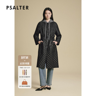 棉服2025冬款 诗篇专选时尚 菱格绗缝针织连帽长款