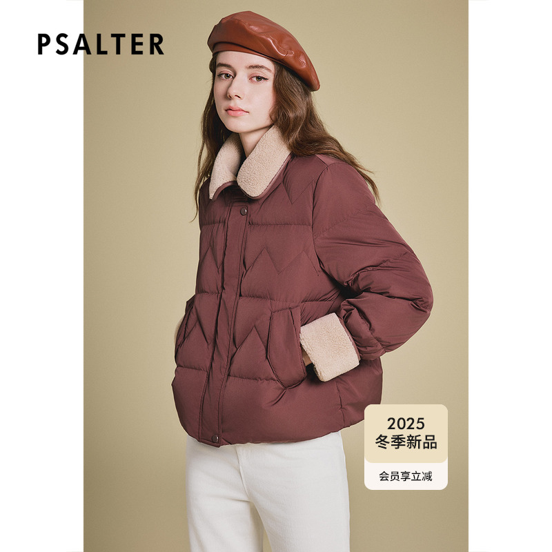 诗篇专选毛绒翻领海浪波纹短款羽绒服女2025冬季新款