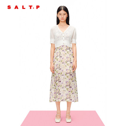SALT.P可颜v领针织开衫田园风吊带碎花连衣裙两件套夏款