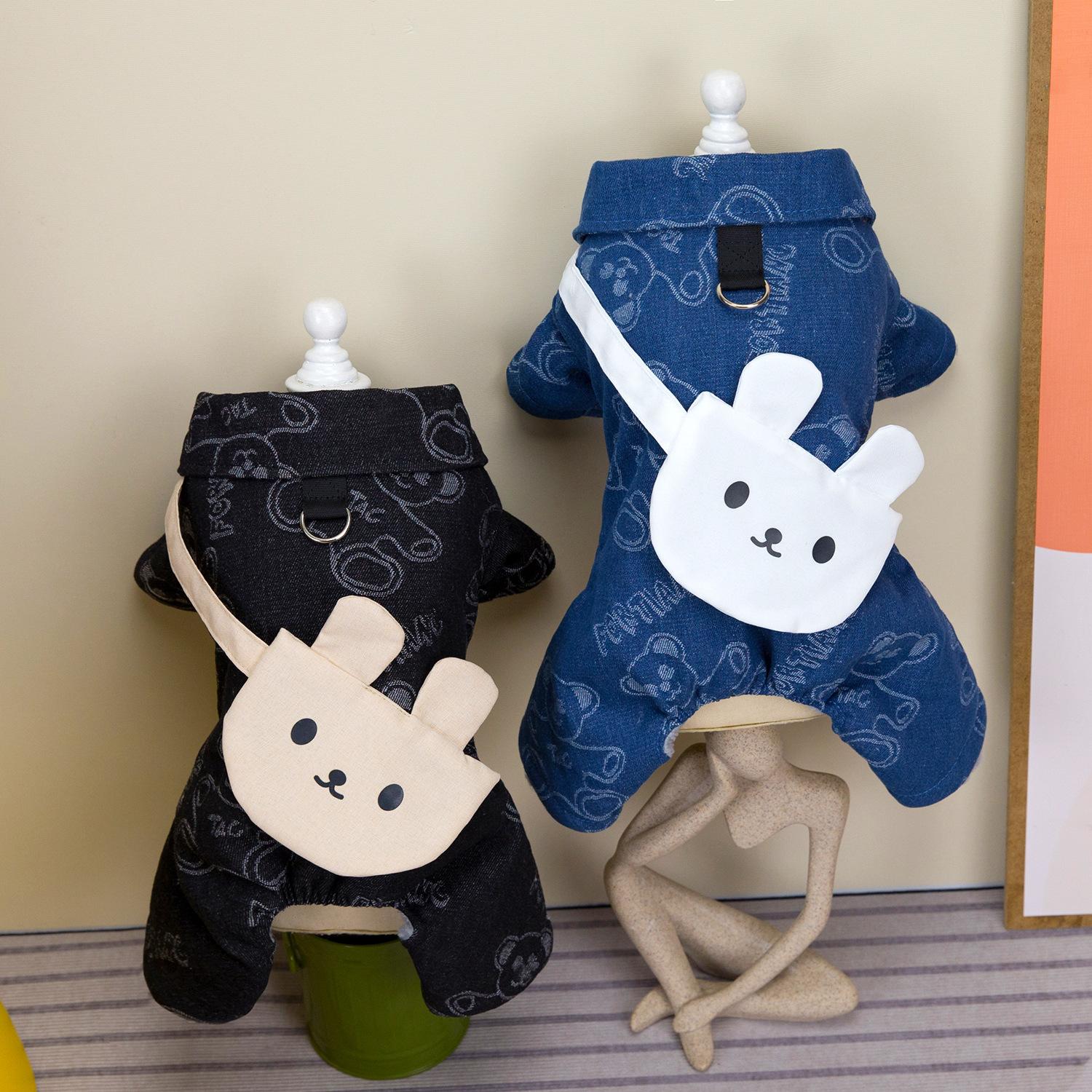 狗狗衣服秋冬装厚款背包牛仔牵引