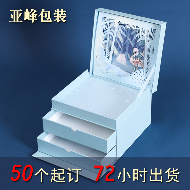 中秋月饼三层礼盒包装盒定制高档精美礼盒立体图形设计广告订制图