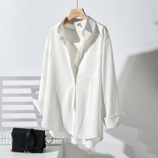 大码 宽松oversize风衬衣外套免烫抗皱上衣 女2026春秋新款 白色衬衫