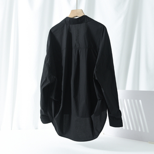 衬衫女大码胖mm落肩2026早春新款Polo领衬衣外套外穿法式黑色上衣