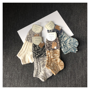 棉线女袜子民族风原色文艺女青年潮袜日本短筒粗线袜子女
