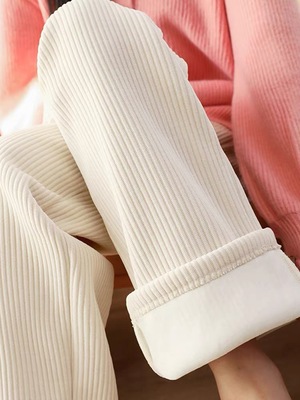 女童加绒裤子冬季儿童加厚灯芯绒直筒裤2023新款童装女大童阔腿裤