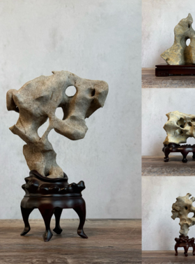 天然太湖石客厅书房清供摆件手把件把玩供石苏工底座奇石装饰原石