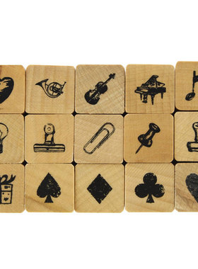 KODOMO NO KAO童颜成品木头印章迷你复古手帐账扑克小提钢琴图钉