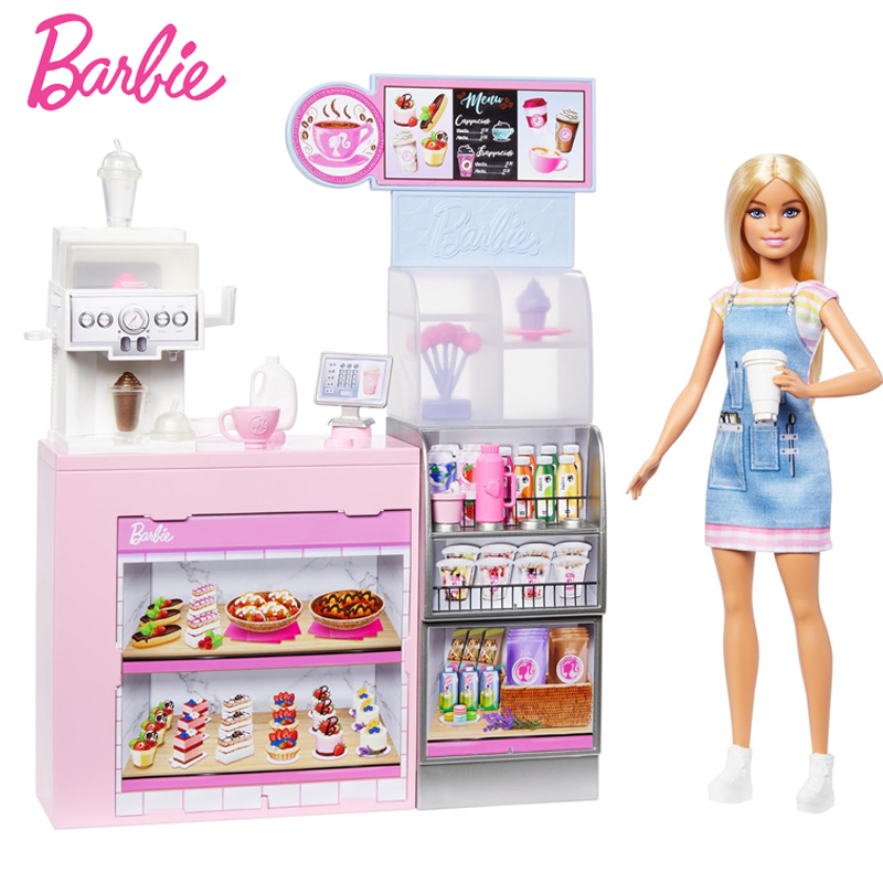 芭比娃娃Barbie咖啡店职业体验女孩玩具互动过家家生日礼物儿童