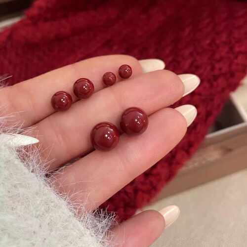 新中式红朱砂生物瓷防敏免摘耳钉